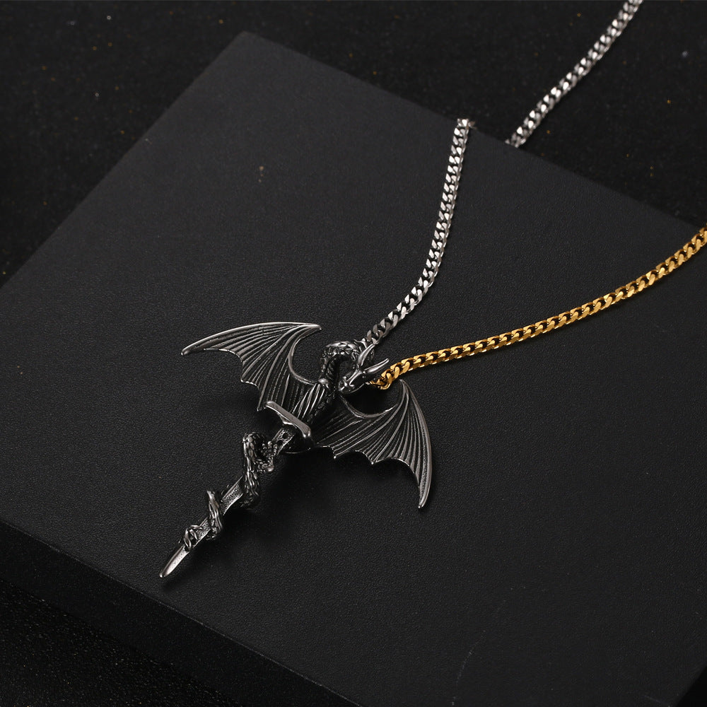 Wholesale Titanium Steel Vintage Pterosaur Sword Pendant Men's Necklace